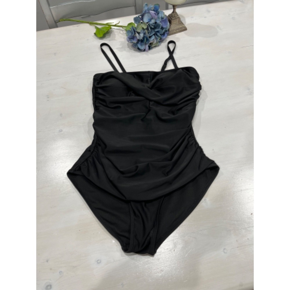 Black‎ One Piece Swimsuit Ruched Tummy Control Spaghetti Strap XL